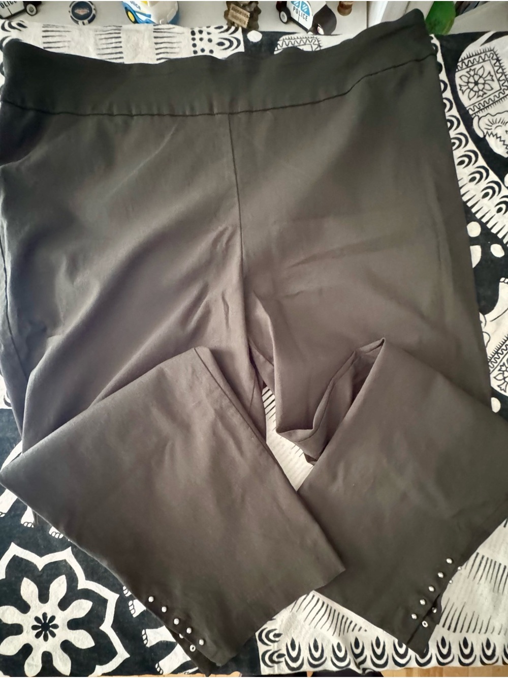 Roz & Ali Black Stretch Dress Pants with Hem Stud Accents